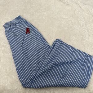 Nicole Miller NY Striped Lobster Sz L Cotton Embroided Pant Blue Resort Cottage